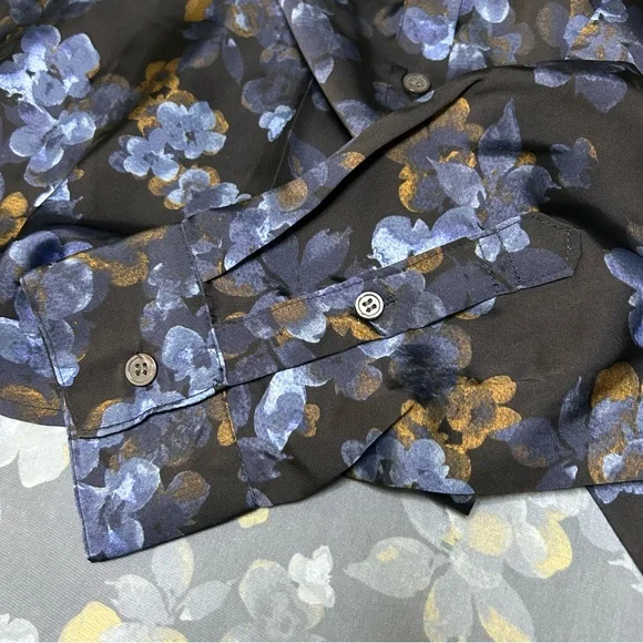 Elie. Elie Tahari Blouse Long Sleeve Floral Blue Gold Casual Sz Small & Medium - Picture 5 of 6